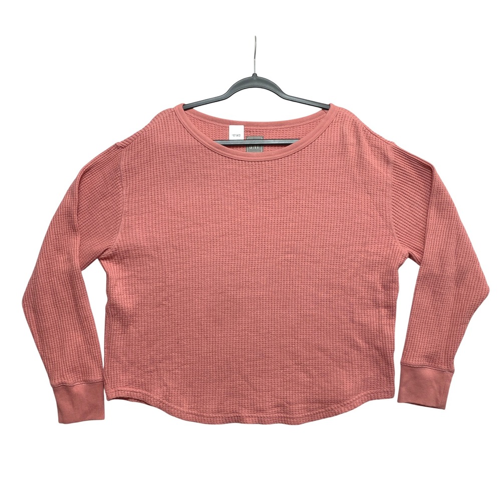 GAP Sweats Womens Large Pink  Long Sleeve Waffle Knit ThermalCrewneck Top